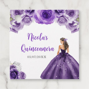 Floral Princess in Dark Purple Dress Quinceanera  Favour Tags