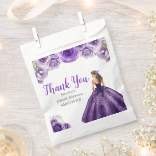Floral Princess in Dark Purple Dress Sweet Sixteen Favour Bags