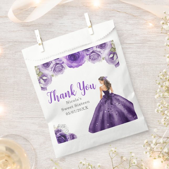 Floral Princess in Dark Purple Dress Sweet Sixteen Favour Bags (Clipped)