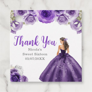 Floral Princess in Dark Purple Dress Sweet Sixteen Favour Tags