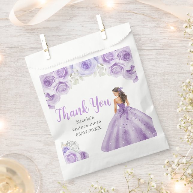 Floral Princess in Dusty Purple Dress Quinceanera Favour Bags (Clipped)