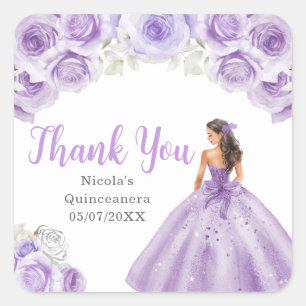 Floral Princess in Dusty Purple Dress Quinceanera Square Sticker