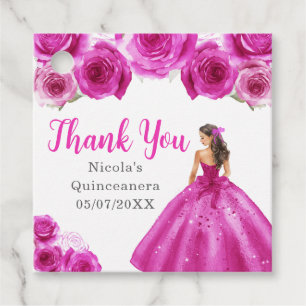 Floral Princess in Hot Pink Dress Quinceanera Favour Tags