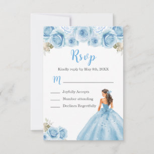Floral Princess in Light Blue Dress Quinceanera RSVP Card