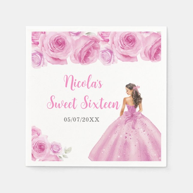 Floral Princess in Light Pink Dress Sweet Sixteen  Napkin (Front)