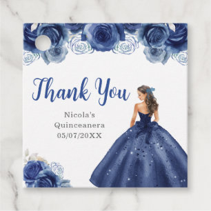 Floral Princess in Navy Blue Dress Quinceanera Favour Tags