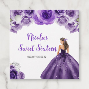 Floral Princess in Purple Dress Sweet Sixteen Favour Tags