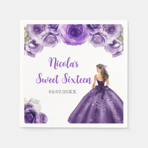 Floral Princess in Purple Dress Sweet Sixteen Napkin