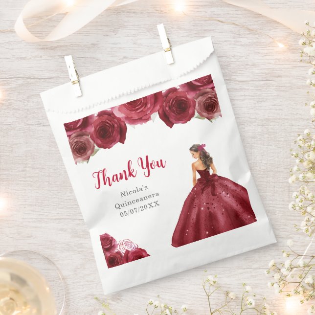 Floral Princess in Red Dress Quinceanera Favour Bags (Clipped)