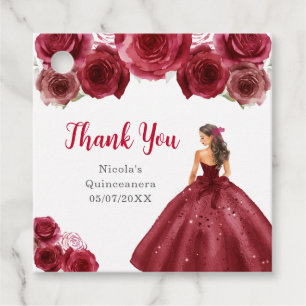 Floral Princess in Red Dress Quinceanera Favour Tags