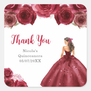 Floral Princess in Red Dress Quinceanera Square Sticker