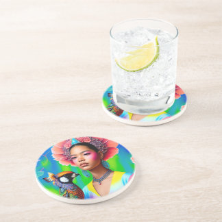 Floral princess with a bird coaster