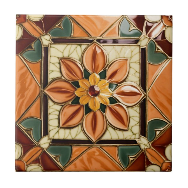 Floral Print Ceramic Tile, Small Tile (Front)