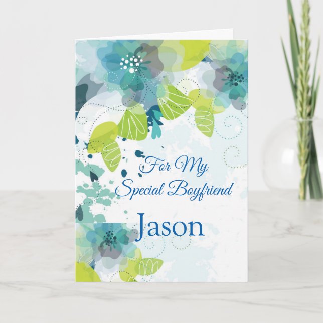 Floral Print Custom Name Birthday Card-Boyfriend C Card (Front)