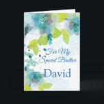 Floral Print Custom Name Birthday Card-Brother Car Card<br><div class="desc">Imagine this fresh floral watercolor-look printed birthday card being opened by your special brother with his custom name on it. Hues of Blues & Greens on a crisp White background. Greeting printed inside. Customise her name by choosing menu at right, click on "David" and change text to what you need....</div>
