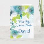 Floral Print Custom Name Birthday Card-Brother Car Card<br><div class="desc">Imagine this fresh floral watercolor-look printed birthday card being opened by your special brother with his custom name on it. Hues of Blues & Greens on a crisp White background. Greeting printed inside. Customise her name by choosing menu at right, click on "David" and change text to what you need....</div>