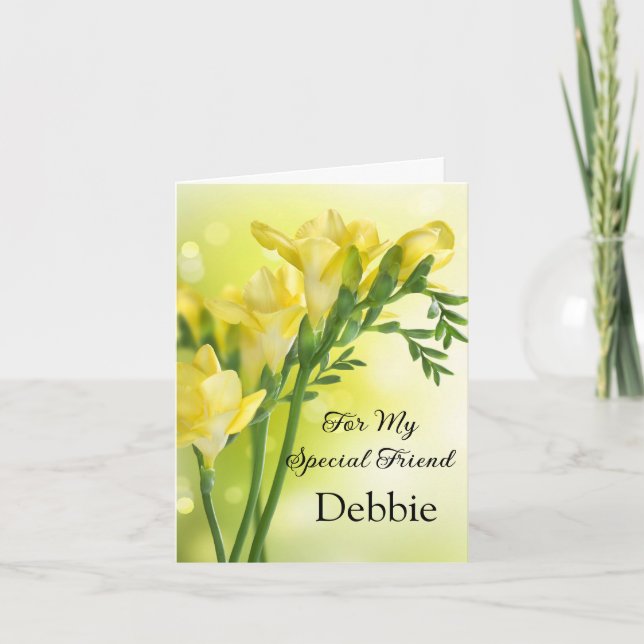 Floral Print Custom Name Birthday Card-Friend Card (Front)