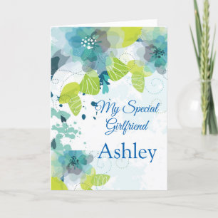 Floral Print Custom Name Birthday Card-Girlfriend  Card