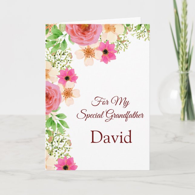 Floral Print Custom Name Birthday Card-Grandfather Card (Front)