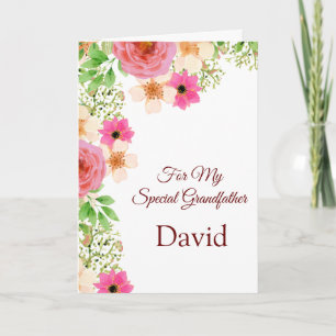 Floral Print Custom Name Birthday Card-Grandfather Card