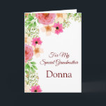Floral Print Custom Name Birthday Card-Grandmother Card<br><div class="desc">Imagine this lovely floral printed birthday card being opened by your special grandmother with her custom name on it. Greeting printed inside wishing recipient a happy birthday . Customise her name by choosing menu at right, click on the sample name and change the text to what you need. Customise further...</div>