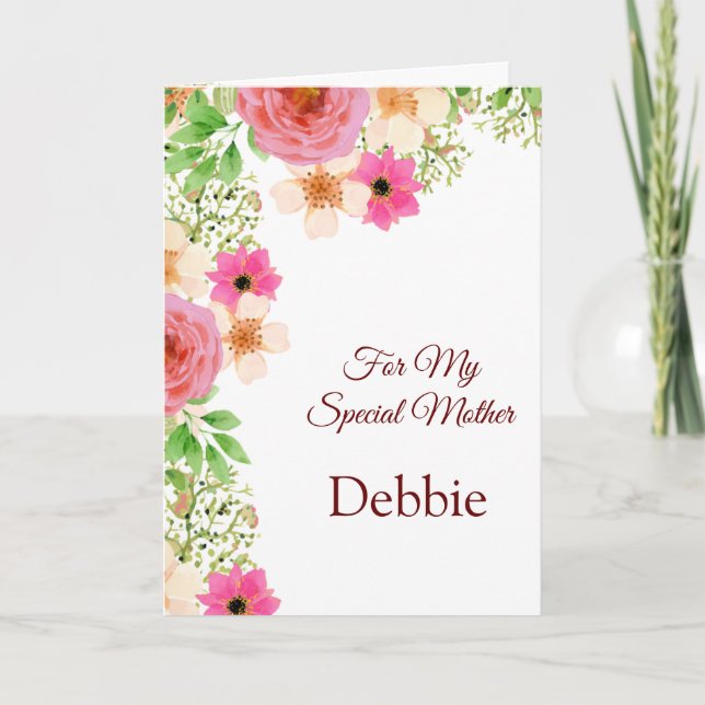 Floral Print Custom Name Birthday Card-Mother Card (Front)
