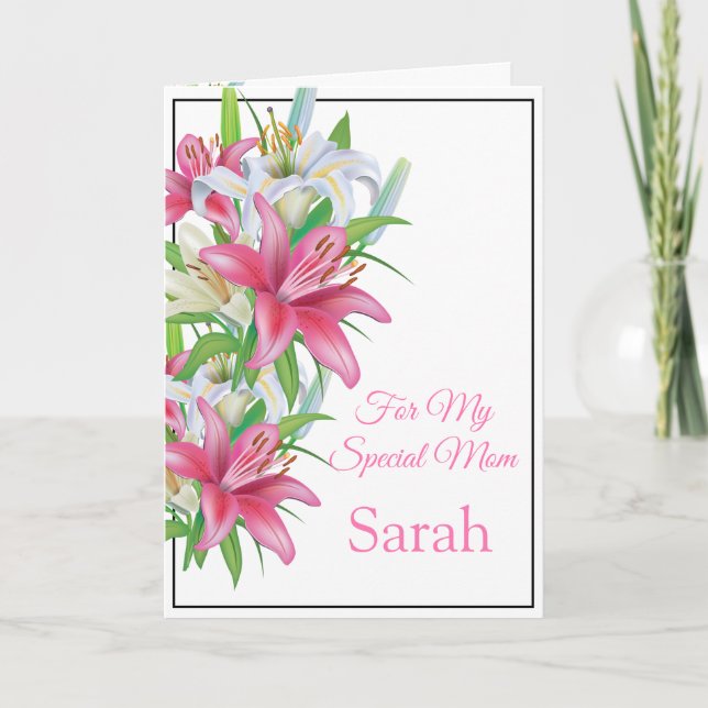 Floral Print Custom Name Birthday Card-Mum Card (Front)