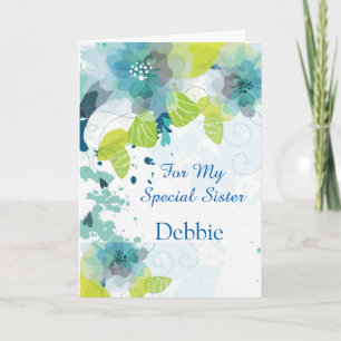 Floral Print Custom Name Birthday Card-Sister Card