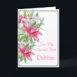 Floral Print Custom Name Birthday Card-Sister Card<br><div class="desc">Imagine this lovely floral printed birthday card being opened by your special sister with her custom name on it. Greeting printed inside wishing recipient a happy birthday .  
Customise her name by choosing menu at right,  click on "Debbie"  and change text. Customise further or buy as is.</div>
