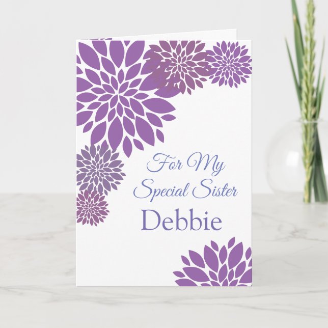 Floral Print Custom Name Birthday Card-Sister Card (Front)