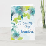 Floral Print Custom Name Birthday Card-Wife Card<br><div class="desc">Imagine this fresh floral watercolor-look printed birthday card being opened by your special someone with her custom name on it. Hues of Blues & Greens on a crisp White background. Greeting printed inside wishing her a happy birthday.  
Customise further and change the sample name to what you need.</div>