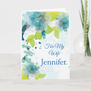 Floral Print Custom Name Birthday Card-Wife Card