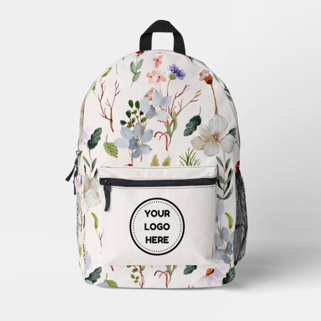 Floral Print Customise Image Logo Printed Backpack (Front)