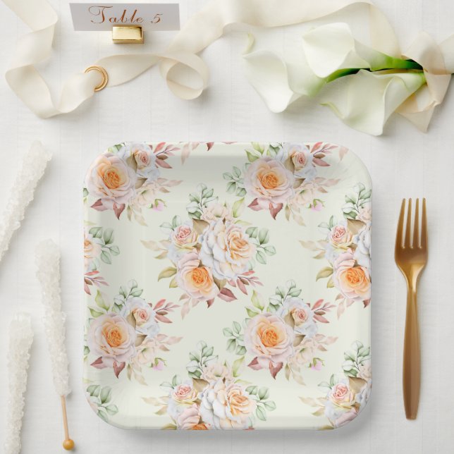 Floral Print  Paper Plate (Wedding)