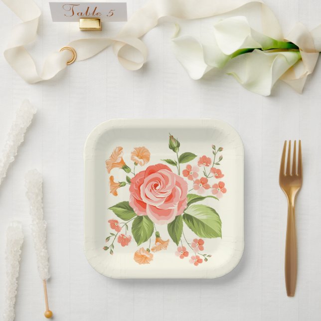 Floral Print  Paper Plate (Wedding)