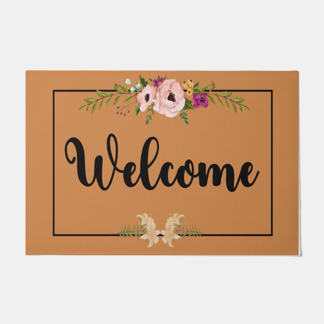 Floral Print Welcome Doormat, Simple Flower Decor Doormat (Front)