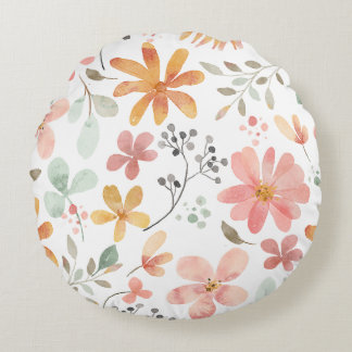 Floral Printed Throw Round Cushion