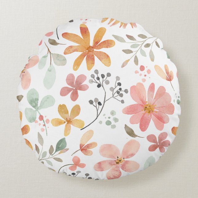 Floral Printed Throw Round Cushion (Front)