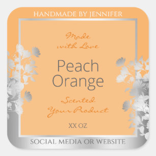 Floral Product Label Peach Light Orange and Silver