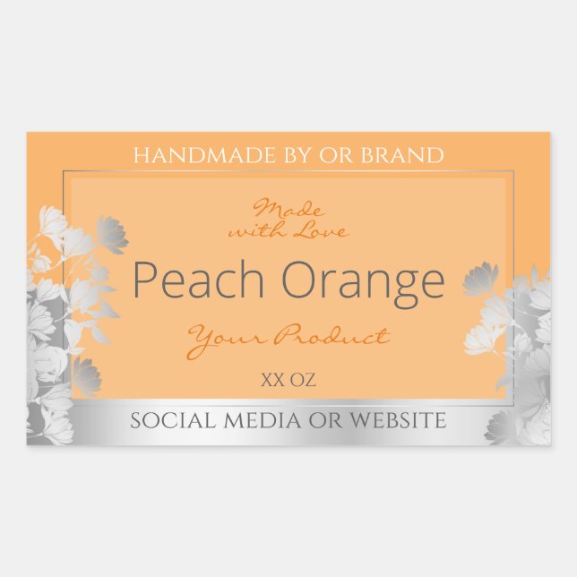 Floral Product Label Peach Light Orange and Silver (Front)