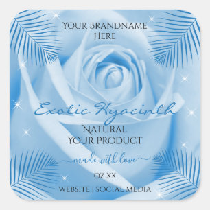 Floral Product Labels Blue Rose with Palm Leaves