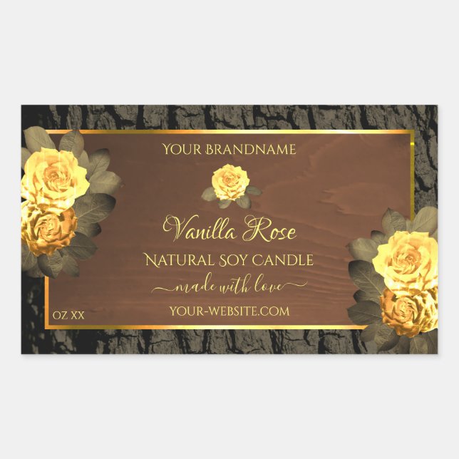 Floral Product Labels Brown Wood Grain Tree Bark (Front)