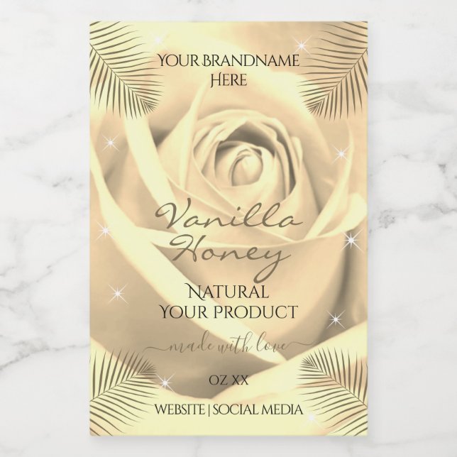 Floral Product Labels Cream Beige Rose Palm Leaves (Single Label)