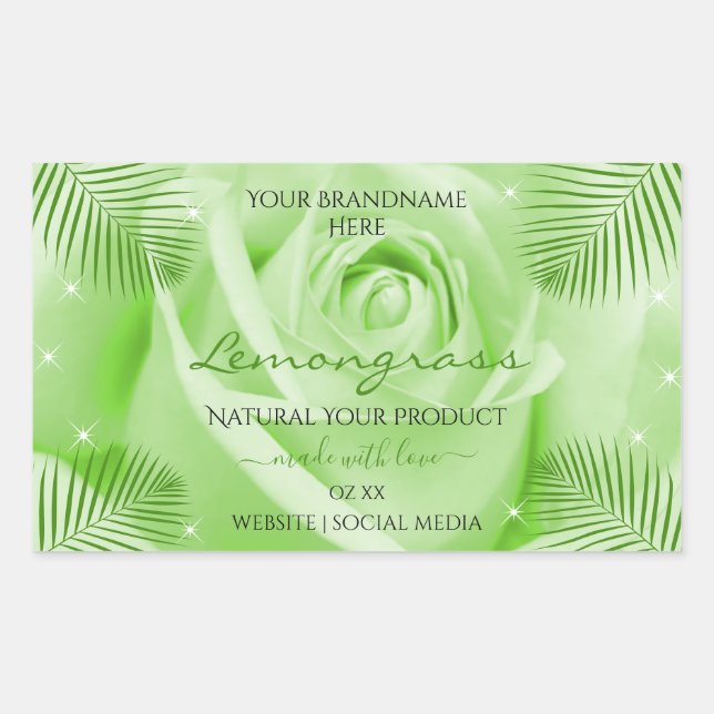 Floral Product Labels Green Rose with Palm Leaves (Front)
