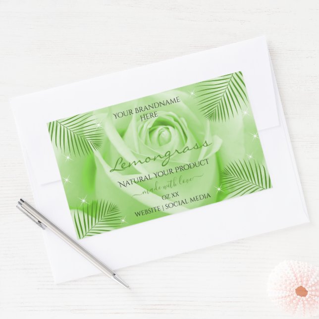 Floral Product Labels Green Rose with Palm Leaves (Envelope)