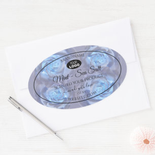 Floral Product Labels Light Blue Roses with Logo