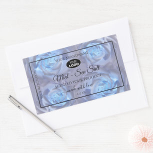 Floral Product Labels Light Blue Roses with Logo