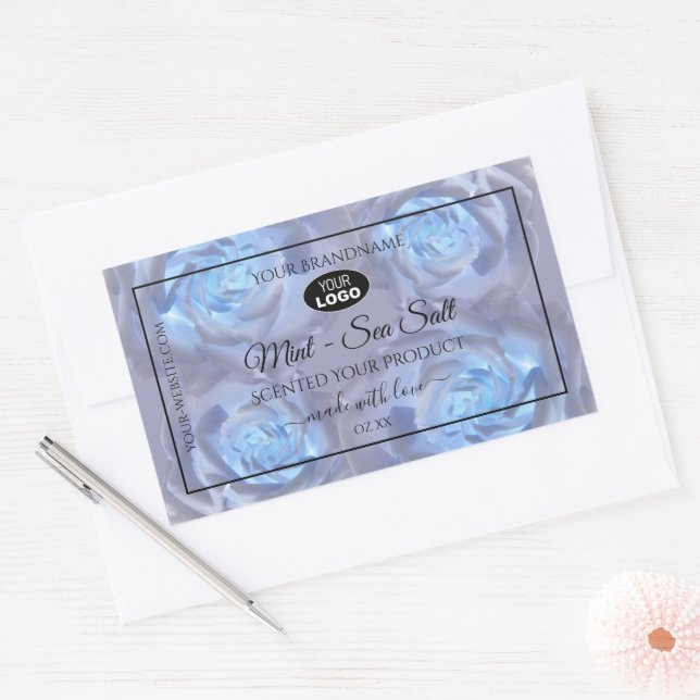 Floral Product Labels Light Blue Roses with Logo (Envelope)