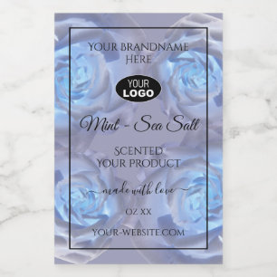 Floral Product Labels Light Blue Roses with Logo