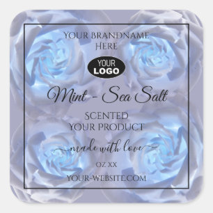 Floral Product Labels Light Blue Roses with Logo